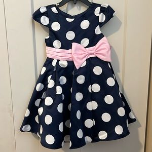 NWT Navy with White Polka Dots and Pink Ribbon